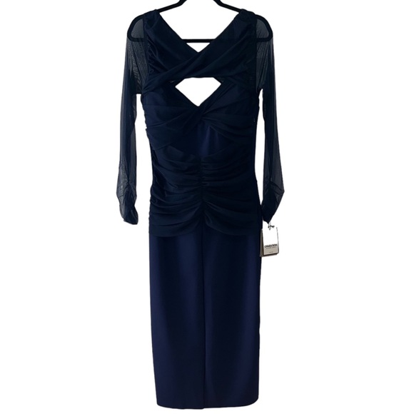 NEW NWT Chiara Boni La Petite Robe Leitha Mesh Cutout Midi Dress Navy Blue Notte - Picture 5 of 16